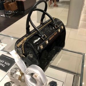 NWT MICHAEL KORS LG METALLIC DUFFLE BAG BLACK